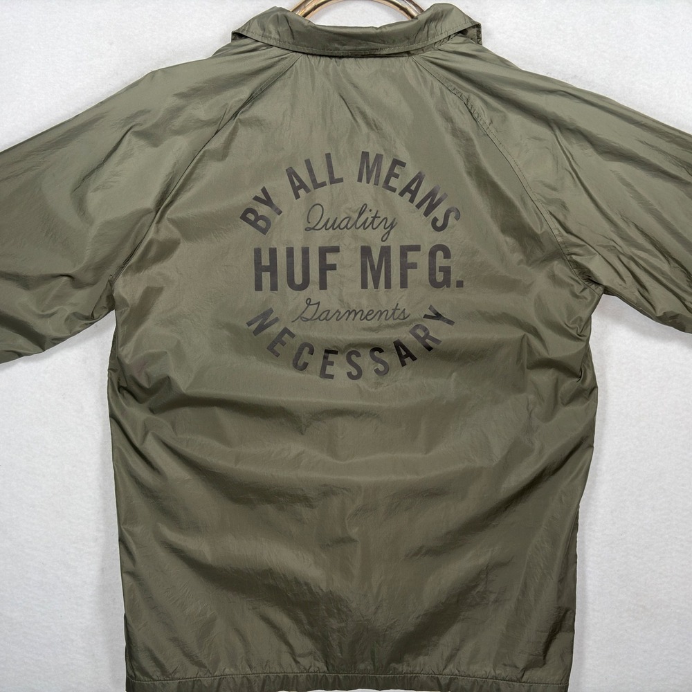 HUF By All Means Necessary Coaches Jacket Olive Green Mens Medium Windbreaker